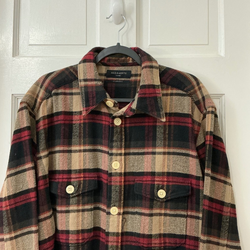 AllSaints Organic Cotton Plaid Flannel Shirt Mens L Gorpcore Western Outdoor